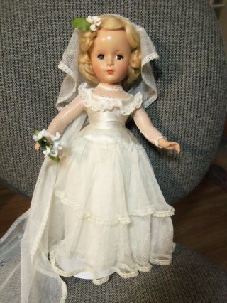 Vintage 14 " Hard Plastic 1950 Madame Alexander Wendy Bride Doll - All