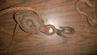 Vintage Double Pulley Block & Tackle With Rope