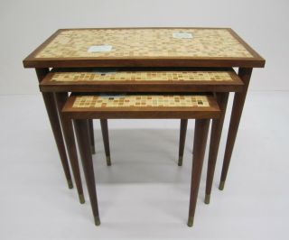 Set 3 Vtg Mcm C1950 - 60s Georges Briard Nesting Stacking Accent Tables Tile Top