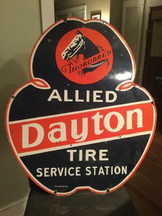 Old Dayton Tire Service Station Double Sided Porcelain Sign