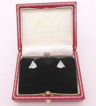18ct Gold 1.  5ct Trillion Cut Diamond Earrings,  Stud Box