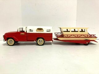 Tonka Fisherman Truck With House Boat And Trailer,  Vintage 1950 