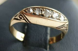 18ct Yellow Gold Vintage Five Old Cut Diamonds Ring Size N Us 7