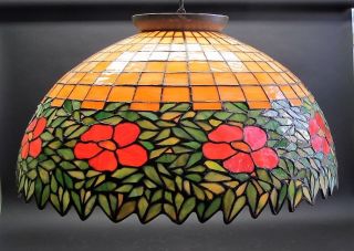 Massive 27 " Handel Or Unique Stained Glass Ceiling Lamp C.  1915 Leaded Antique