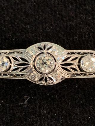 Art Deco Platinum Old European Cut Diamond Brooch Pin 2