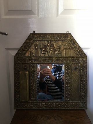 Vintage Brass Hall Mirror With Brush