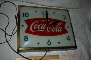 Vintage 1950s Swihart Products Coca Cola Fishtail Light Up Clock 16 "