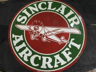 Porcelain Sinclair Aircraft Enamel Sign Size 48 " Round Double Sided.