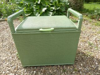 Vintage Green Lloyd Loom Style Ottoman Stool With Handles Shabby Chic Country