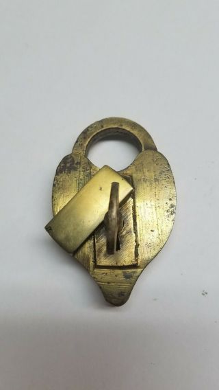 Vintage Heart Shaped Brass Padlock With Key