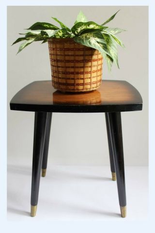 Vintage Mid Century Solid Wood Side Table Plant Stand Atomic Splayed Ebonised