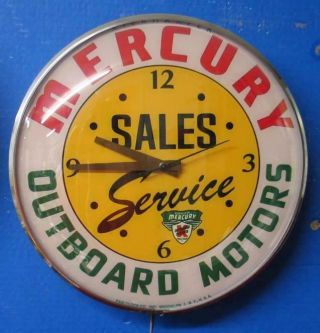 Vintage Pam Lighted Advertising Mercury Outboard Motors Sales & Service Clock