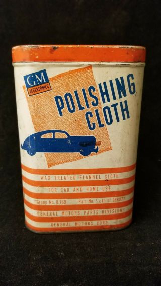 Rare Vintage Gm General Motors Auto Wax Treated Polishing Dust Cloth Tin Gas Oil
