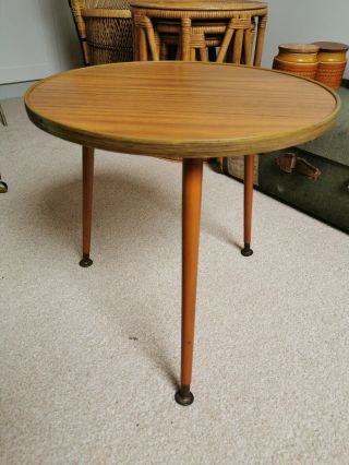 Retro Vintage Small Round Side Table Dansette Legs Formica Top