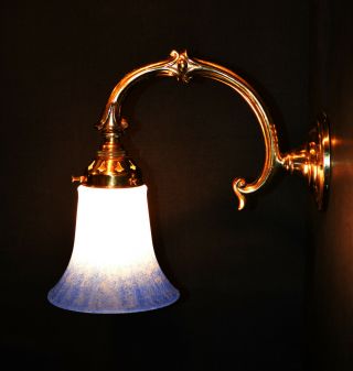 Brass vintage antique wall light sconce handmade French pigmented glass shade 3