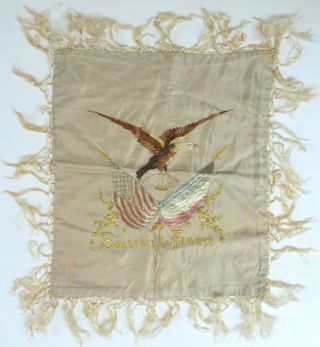 Antique Vintage Souvenir De France Silk Pillow Sham Cover Wwi Wwii Militaria
