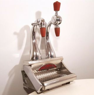 Vintage Soda Fountain Dispenser Complete Fischman Dual Taps W/ Drain Tray