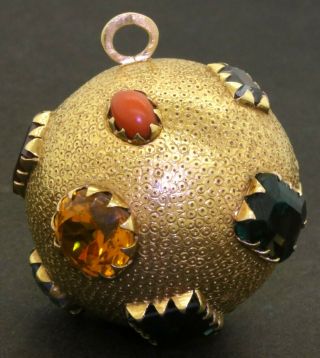 Heavy Vintage Jumbo 18k Yg Rainbow Gemstone Sputnik Charm/pendant