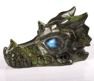 5.  2 " Dragon Blood Jasper Carved Crystal Dragon Skull,  Labradorite Eyes,  Healing