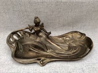 Large 13” Art Nouveau Bronze Lady Calling Card Tray C1910 1.  9 Kg 3