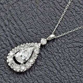 Vintage 14k White Gold 1.  32 Tcw Diamond Pear Pendant Necklace 23.  6x10.  8mm 21 "