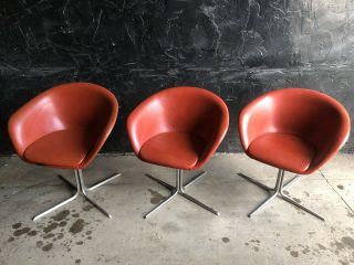 Arper Italian Swivel Chrome Pod Egg Vintage Modern Chairs Dark Orange