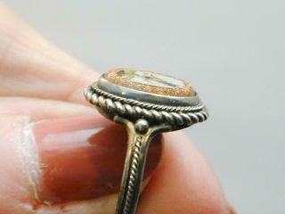 Early Fine Antique Micro Mosaic Ring Bird Finely Detailed Sterling 2