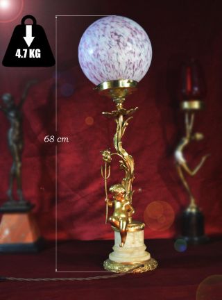 Eastly 1940s Navarro Gilt Bronze / Brass & Alabaster Rococo Putti Table Lamp
