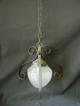 Vintage Hanging Light Fixture Metal And Glass Ornate Ceiling