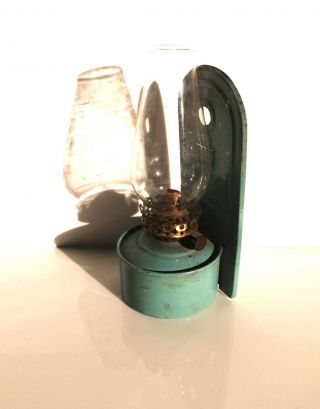 Vintage 1930s Pixie Wall Hanging Oil Parrafin Hurricane Lamp Turquoise