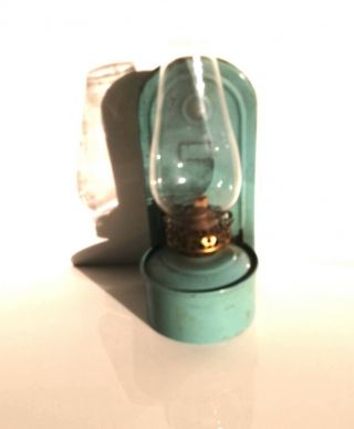 VINTAGE 1930s PIXIE WALL HANGING OIL PARRAFIN HURRICANE LAMP TURQUOISE 2