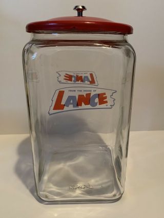 Vintage Large Lance Glass Cracker Jar Store Counter Display 14 1/2 " Tall