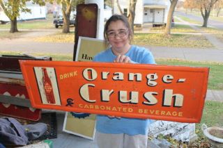 Large Vintage 1942 Orange Crush Soda Pop Gas Station 39 " Embossed Metal Sign