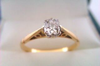Rare 18ct Gold & 0.  52ct Old Cut Solitaire Diamond Ladies Engagement Ring C1947