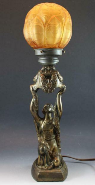Antique Art Deco La Belle Specialty Co.  Table Lamp Joan Of Arc W/ Ball Shade
