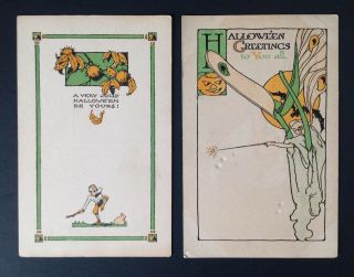 Vintage Fairman Halloween Postcards (2) Series 6931 - Fairy,  Boy With Dog