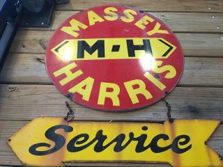 Rare Massey Harris Dealer Sign With Service Arrow And Hanging Bracket