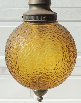 Vintage Mid Century Amber Crackle Glass Swag Chandelier Gothic Hanging Lamp 5365 2
