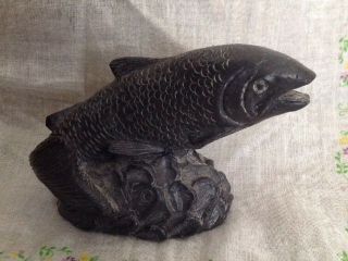 Soapstone Hand Carved Fish Salmon Iniut Art Sculpture A Wolf Canada
