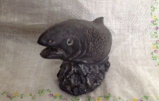 SoapStone Hand Carved Fish Salmon Iniut Art Sculpture A Wolf Canada 3