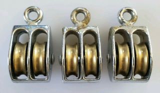 3 Vintage Small Brass Rigging Pulleys Miniature Sailboat Nautical Hardware