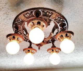 Vintage Art Deco Semi - Flush Mount Ceiling Light Fixture Finish Rewired