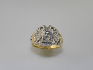 Mens Retro Estate Yellow Gold Double Eagle 32 Degree Ring With Diamond Center