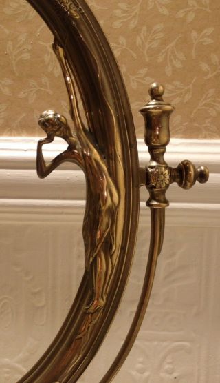 Antique Art Nouveau Brass Nymph Swivel Mirror Picture Frame.