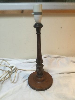 Large Edwardian ? Table Lamp Base Ornate Classical Carved Wood Vintage Light