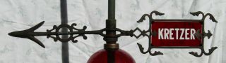 Vintage KRETZER Weather Vane Lightning Rod Directional Arrow w/Red Glass - 3