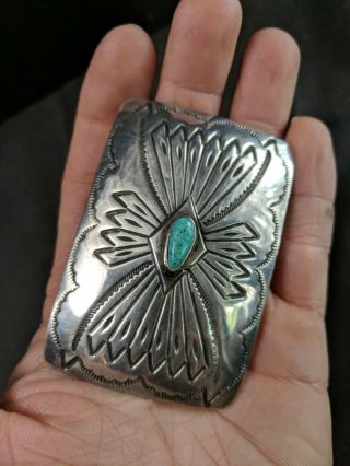 Vintage Navajo Sterling Belt Buckle with Turquoise Insert 2