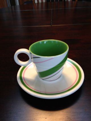 Starbucks 2007 Striped Coffee Cup And Saucer Mini Set Expresso 3 Oz.