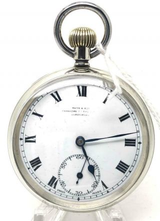 A Lovely Vintage Nickel Open Faced Waite & Son Pocket Watch