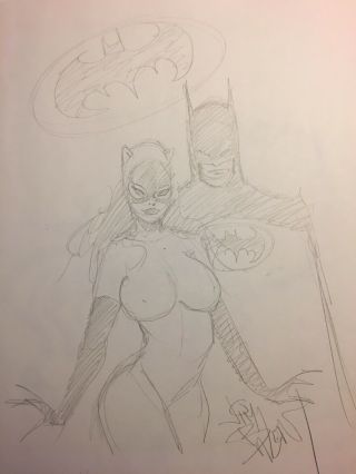 Catwoman & Batman Sketch By Jim Balent